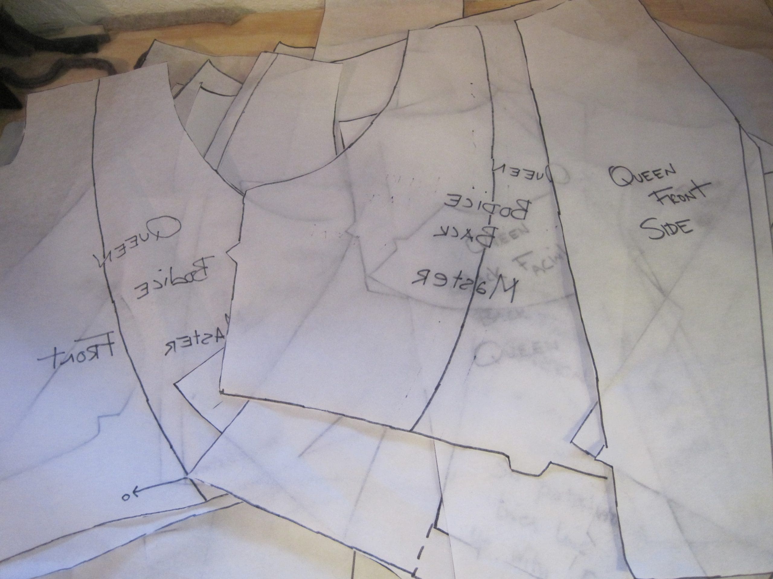 In a previous post I showed a very simple set of pattern pieces. In reality these are all the pattern pieces I made for the garment. Each time I change a line, I have to rework the pattern. the good thing about this, is that when I am done, I will have one good solid working pattern that I can use again and again.