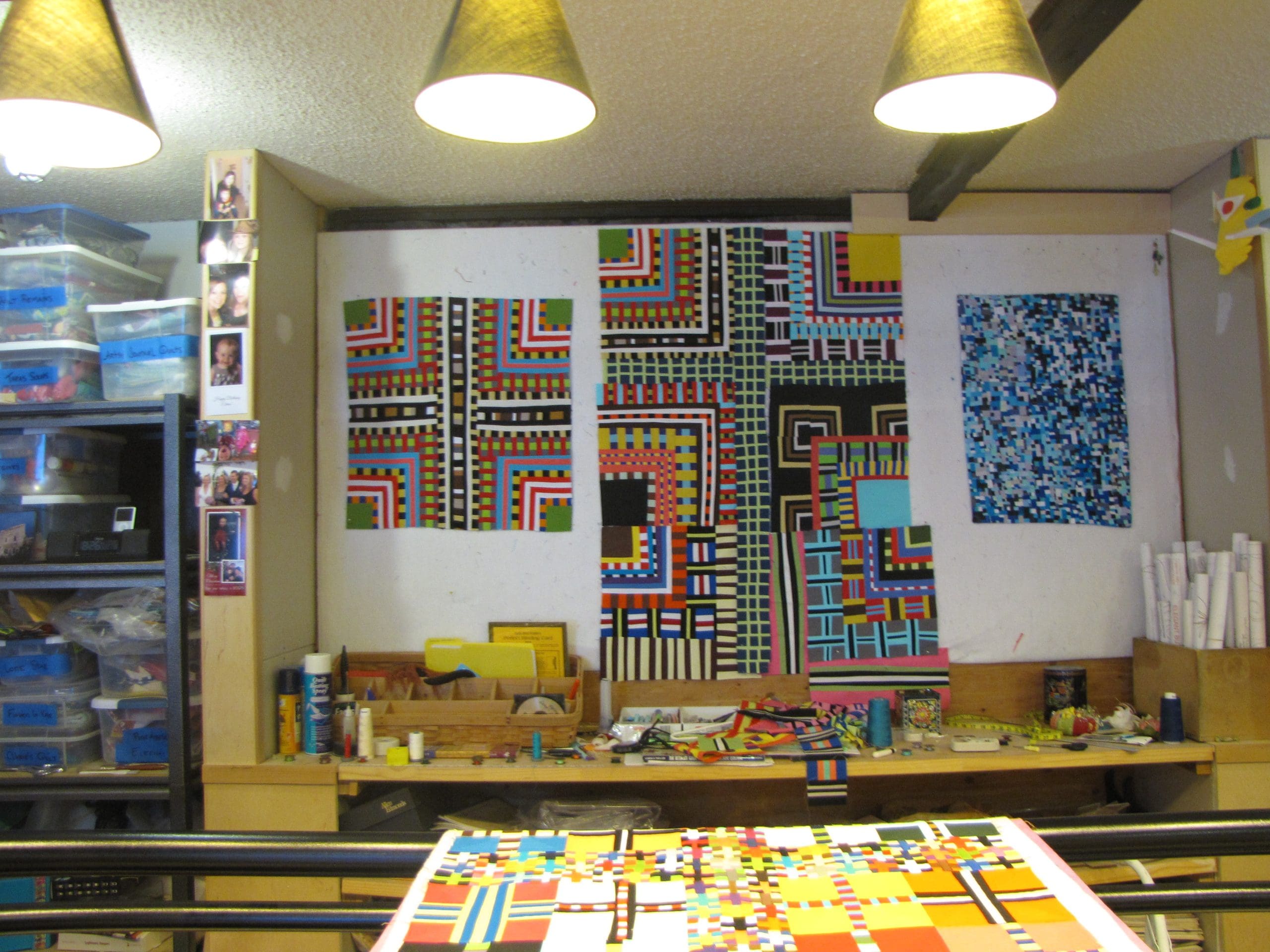 Here is what is on the other design walls. I am always kind of surprised at what quilts are started together and then what quilts actually get finished. 