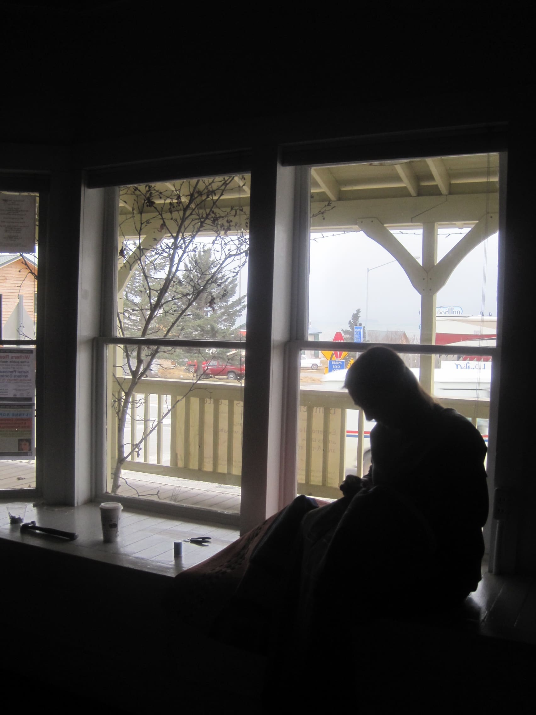 Maria Shell Stitching in the Dark at the Bunnell